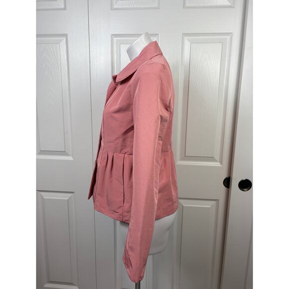 J. Crew Faille Waterproof Peplum Style Women's Rain Coat Pink Button Front Sz 6 - Picture 4 of 9